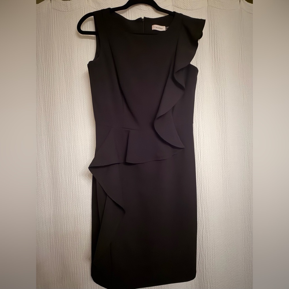 Calvin Klein Black Asymmetrical Ruffle Dress